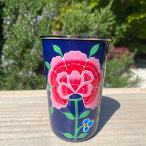 Hand-painted Stainless Steel/Enamel Tumbler from Kashmir Dark Blue