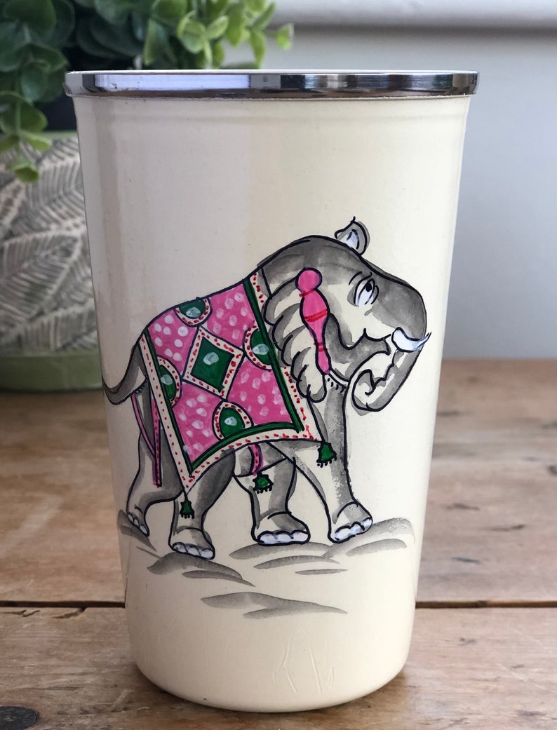 Handpainted Cream Stainless Steel/enamel Jug With Elephant Etsy