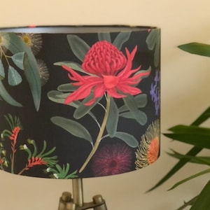 Black Floral Australian Botanicals Lampshade with Silver Lining