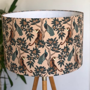 Apricot Tiger and Peacock Tropical Lampshade