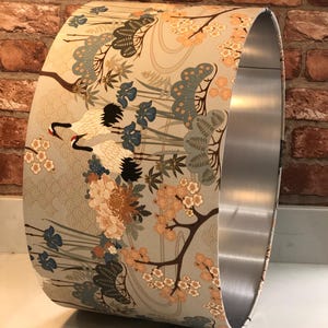 Vintage japansk kranlampskärm: Silver, guld och blå med silverfoder