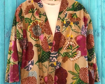 Cotton Kimono jacket in cream with pink, blue, green and yellow flowers