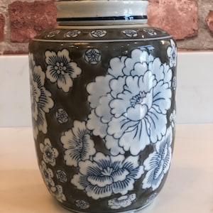 Grau, Weiß und Blau Traditionelle Chinesische Ingwerdose mit Deckel