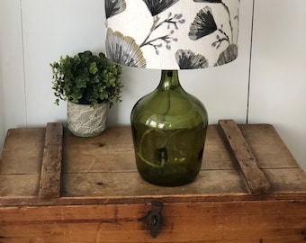 Ashley Wilde Odin Japanese Gingko Fabric Lampshade in Olive and Grey
