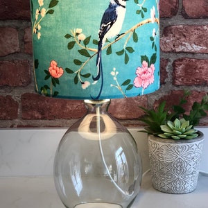 Turquoise Chinoiserie Lampshade with Bird and Flower Design