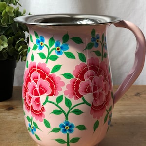 Hand-painted Stainless Steel/Enamel Flower Jug from Kashmir