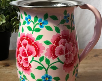 Hand-painted Stainless Steel/Enamel Flower Jug from Kashmir