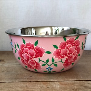 Pink Stainless Steel/Enamel Mixing or Salad Bowl from Kashmir