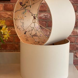 Cream Linen Lampshade with Gold Chinoiserie Bird Lining