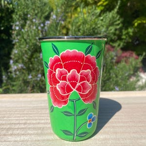 Hand-painted Stainless Steel/Enamel Tumbler from Kashmir Green