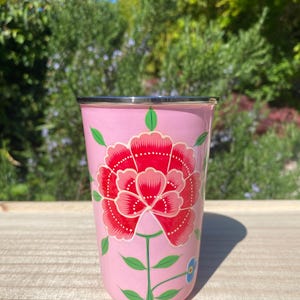 Hand-painted Stainless Steel/Enamel Tumbler from Kashmir Pink