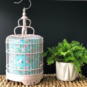 Pale Pink Bamboo Birdcage Lamp/Lantern with Crane and Blossom Fabric