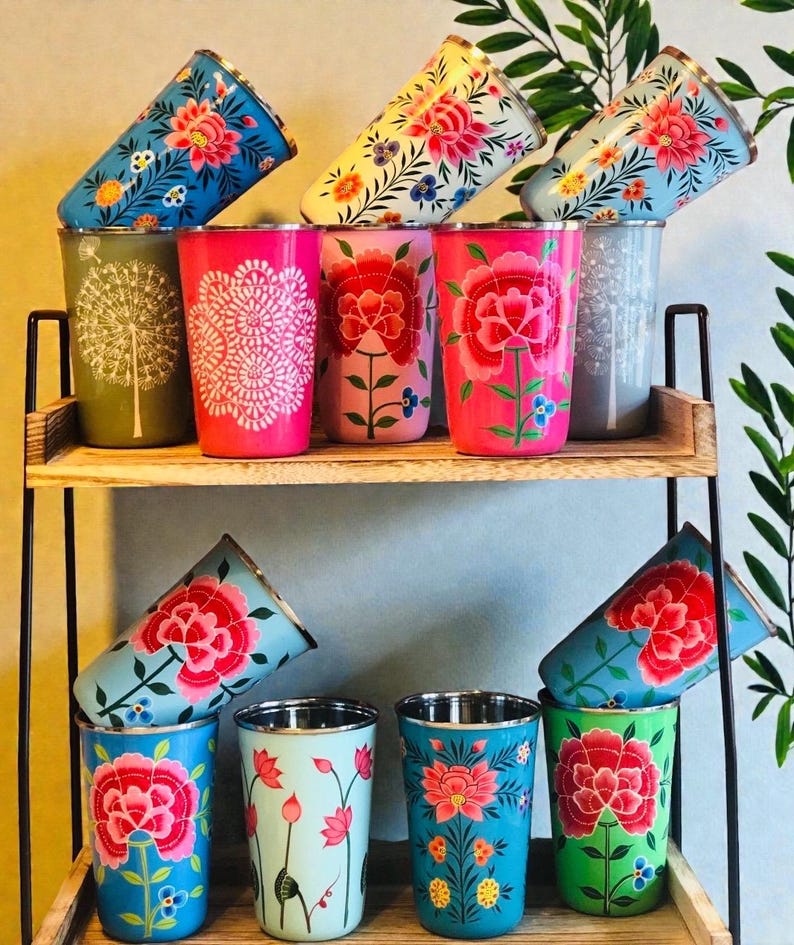 Hand-painted Stainless Steel/Enamel Tumbler from Kashmir image 1