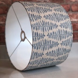 Dusky Pale Blue Teal and Natural Lampshade with Ferns