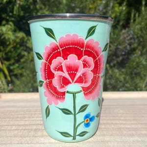 Hand-painted Stainless Steel/Enamel Tumbler from Kashmir Pale Green