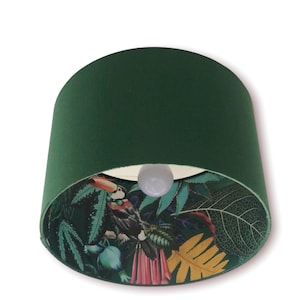 Emerald Dark Green Lampshade with Tropical Jungle Paper Lining