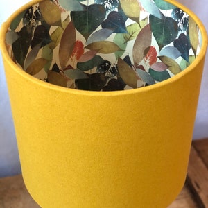 Mustard Yellow Linen Lampshade with Autumn Leaves Paper Lining