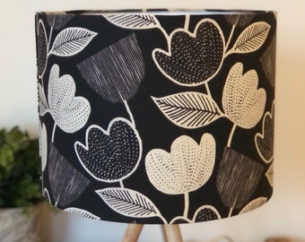 Black and White Floral Tulips Lampshade
