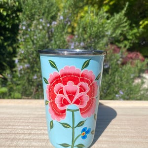 Hand-painted Stainless Steel/Enamel Tumbler from Kashmir Pale Blue