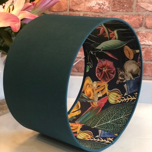 Teal Linen Lampshade with Blue Tropical Paper Lining