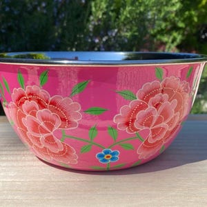 Bright Pink Stainless Steel/Enamel Mixing or Salad Bowl from Kashmir