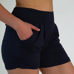 Women&#39;s Navy Solid Buttery Soft Yoga waistband Harem Shorts