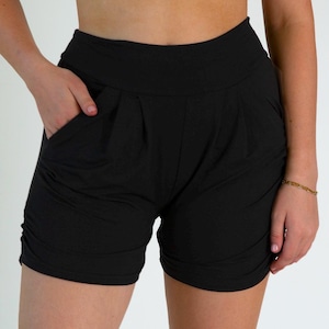 Women's Black Buttery Soft Yoga waistband Harem Shorts