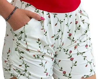 Women's Rose Bud Buttery Soft Red Yoga waistband Harem Shorts