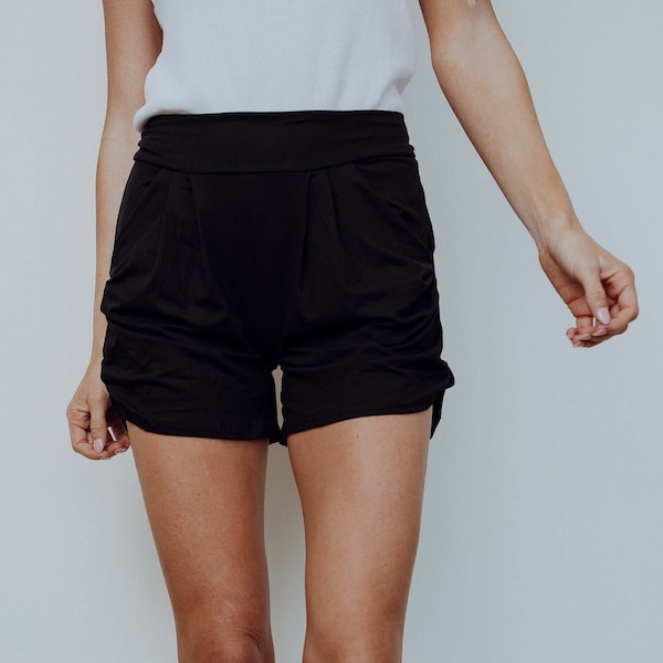 Women's Black Buttery Soft Yoga waistband Harem Shorts