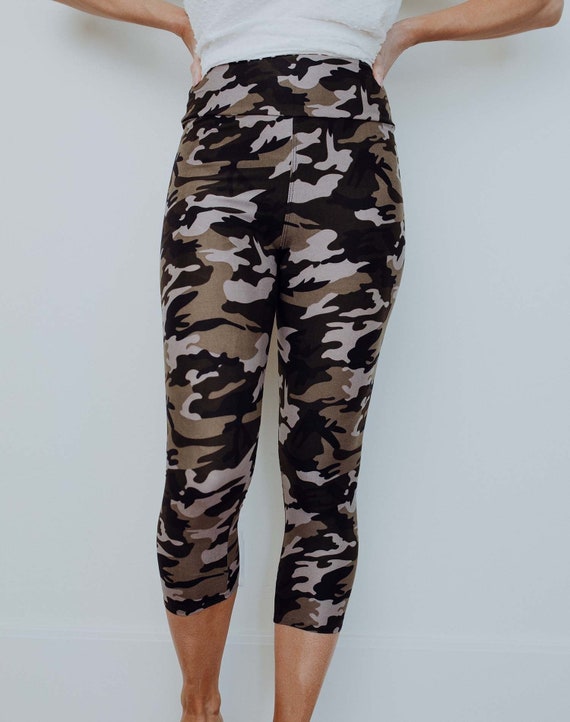 Women's Camo Buttery Soft Yoga Waistband Capri Leggings 