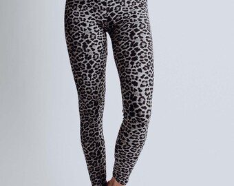 Women's Grey and Black Leopard print buttery soft Yoga waistband Leggings