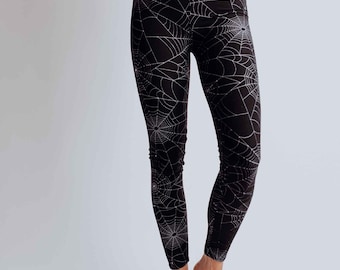 Women's Black and White Halloween Spider Web buttery soft Yoga waistband Leggings