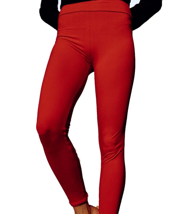 Women's Red Buttery Soft Yoga Waistband Leggings 