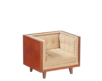 Mid Century Tub Style Chair Beige  1:12 Jbm Miniature Dollhouse Furniture  jj09074wn