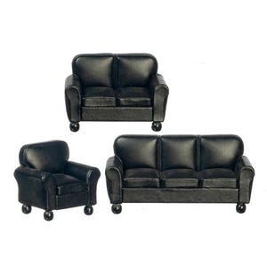 1:12 Scale Black leather living room set Dollhouse miniature furniture T2005