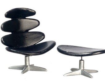 Modern Chair Black  Dollhouse Miniatures 1:12 Scale  S8012