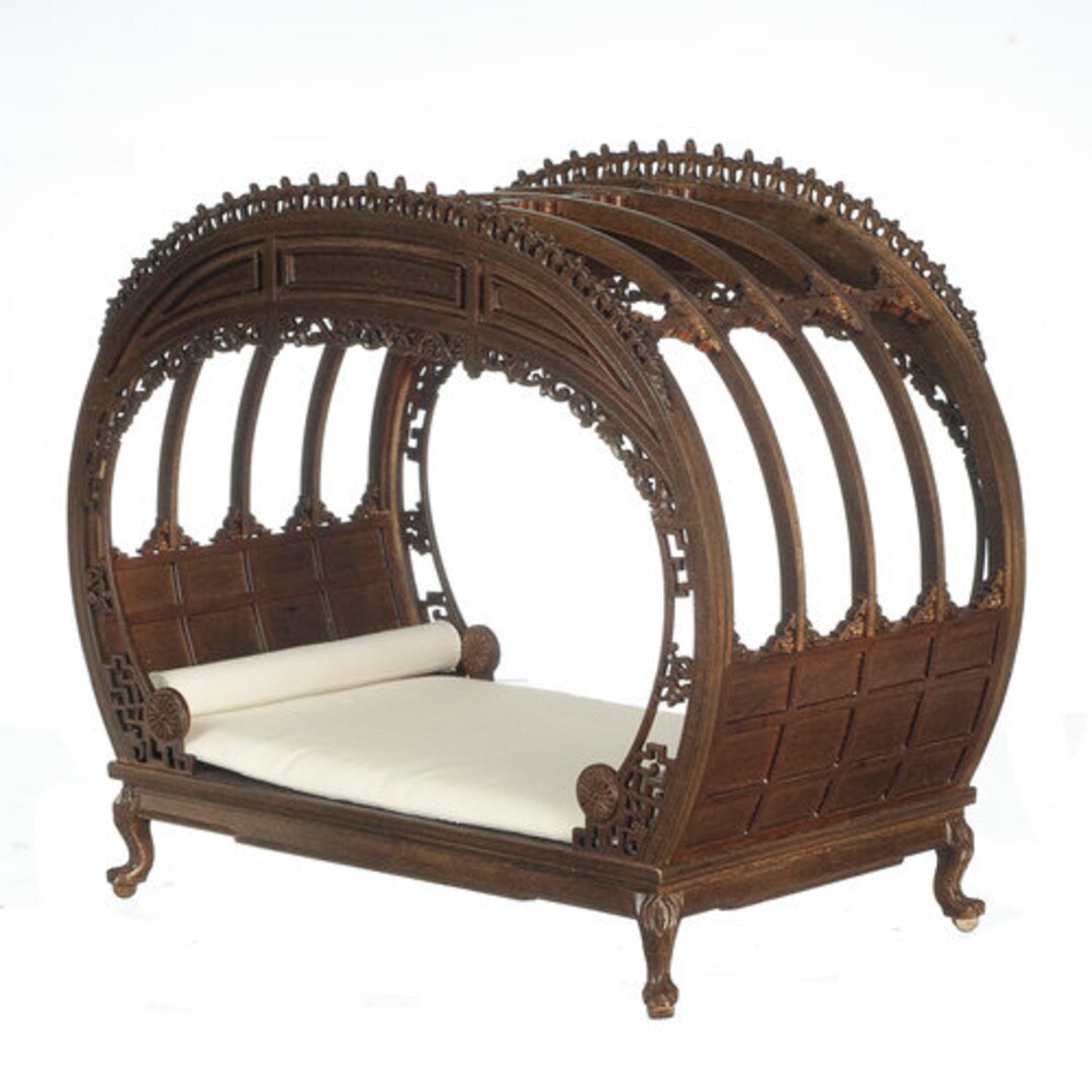 ビンテージ ドールベット ブリキ ドールファニチャー 1:12 Victorian Bed Walnut Dollhouse Miniature Furniture Jd09051dwn