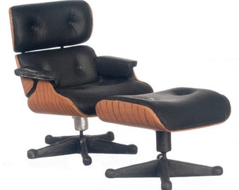 Dollhouse Miniatures Furniture Lounge Chair with Ottoman Black  S8000 Modern chair collectable miniature