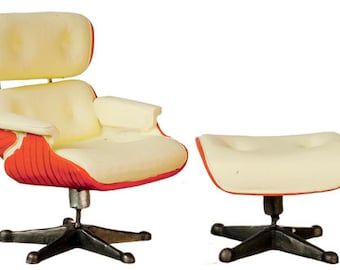 Dollhouse Miniatures Furniture Chair with Ottoman White   S8017 Modern collectable Miniature