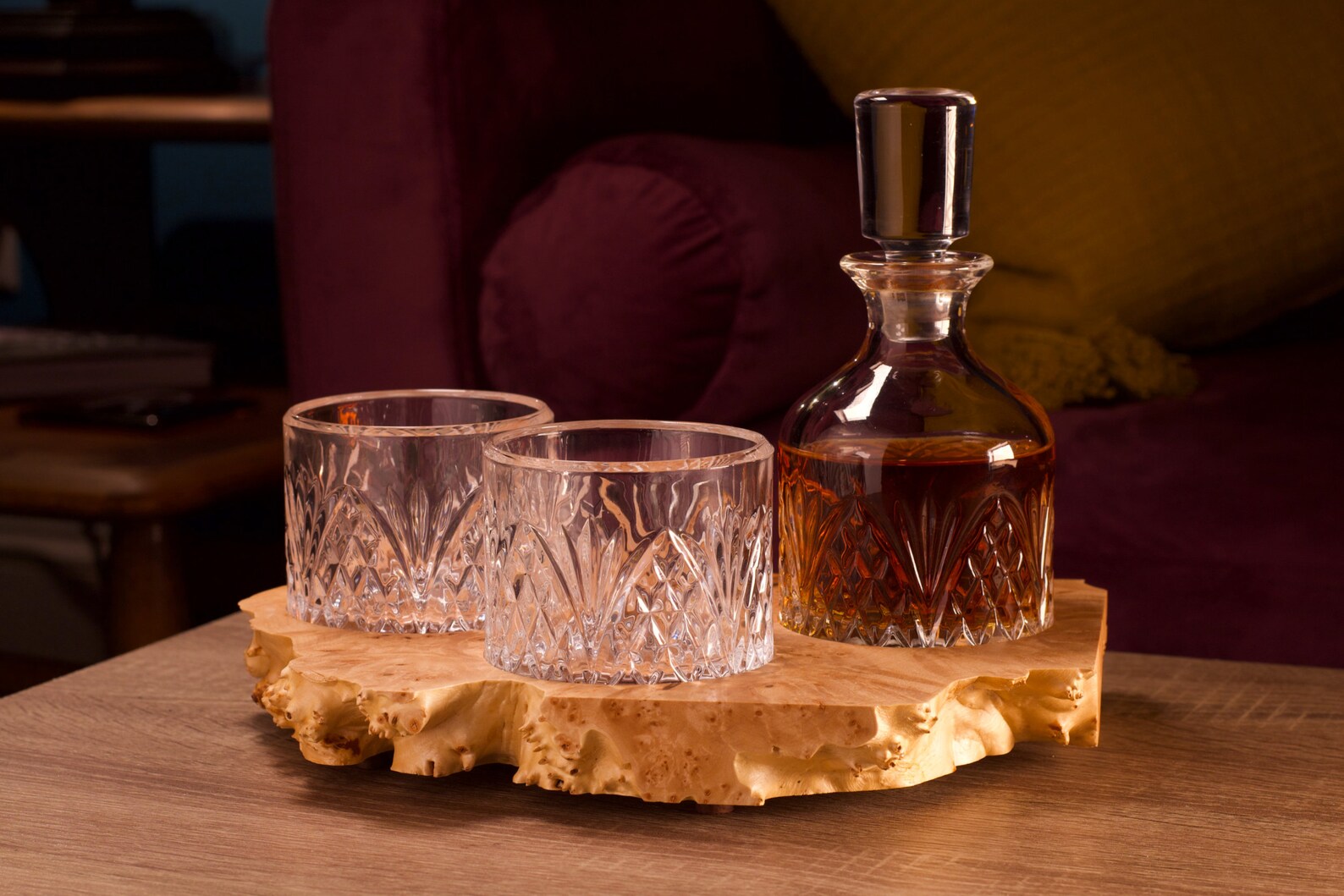 Handmade Burl Wood Decanter Set Tray with Crystal Decanter and Etsy