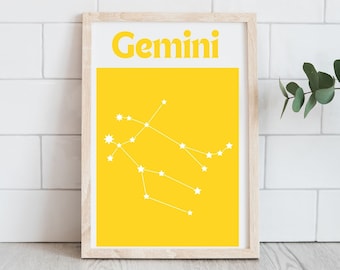 Gemini Print | Trendy Zodiac Print | Retro Star Constellation Poster | Horoscope