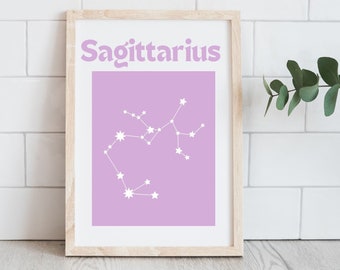 Sagittarius Print | Trendy Zodiac Print | Retro Star Constellation Poster | Horoscope