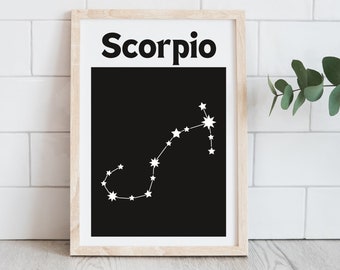 Skorpion Druck | Trendy Sternzeichen Print | Poster Retro Sternenbild | Horoskop