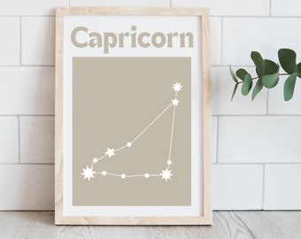 Capricorn Print | Trendy Zodiac Print | Retro Star Constellation Poster | Horoscope