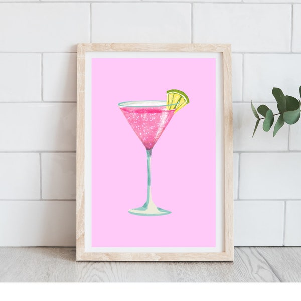 Trendy Cosmopolitan Print | Bar Cart Decor | Cosmo Drawing | Cocktail Print