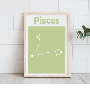 Pisces Print | Trendy Zodiac Print | Retro Star Constellation Poster | Horoscope