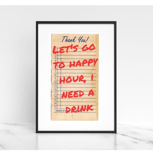 Guest Check Prints | Trendy Receipt Wall Art | Happy Hour | Bar Cart Decor