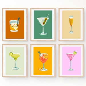 カクテルプリント 6 枚セット | バーカートの装飾 | カクテルウォールアート | レトロなカクテルプリント