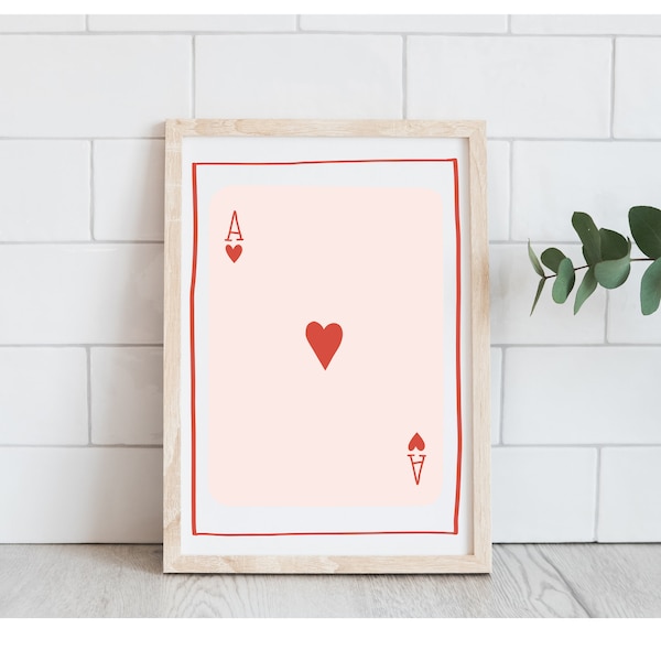 Playing Cards Print | Retro Wall Art | Trendy Playing Cards | Ace of Hearts