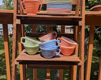 Vintage Hazel Atlas Pastel Mugs, Saucers, Dessert Cups, Sugar Bowl